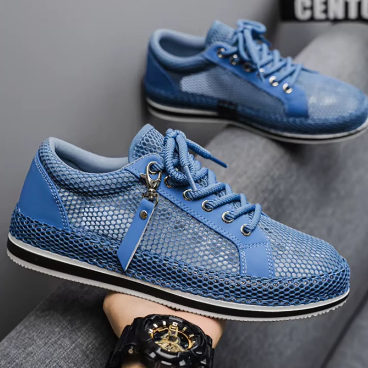 Tênis Masculino Azul Escuro de Malha Respirável | Casual, Leve