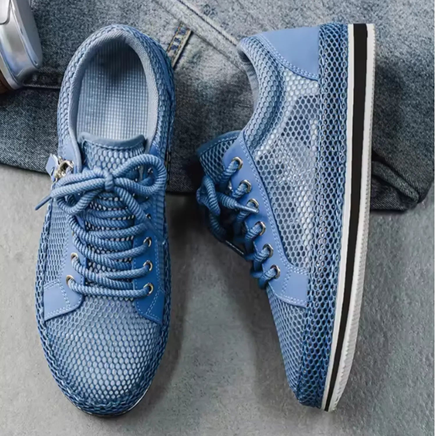 Tênis Masculino Azul Escuro de Malha Respirável | Casual, Leve