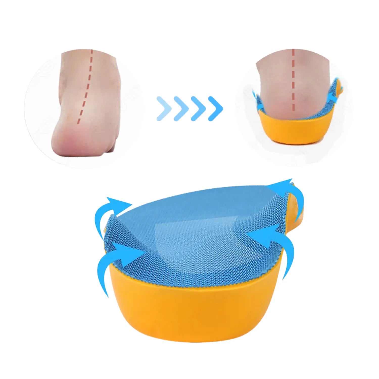 Um par de palmilhas ortopédicas infantis, com design ergonômico para correção e crescimento saudável dos pés.