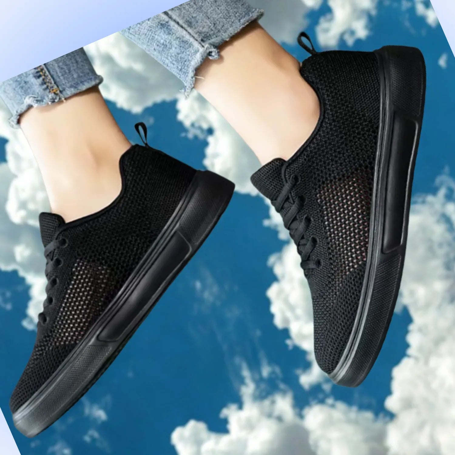 tênis feminino preto malha macio respirável suave confort