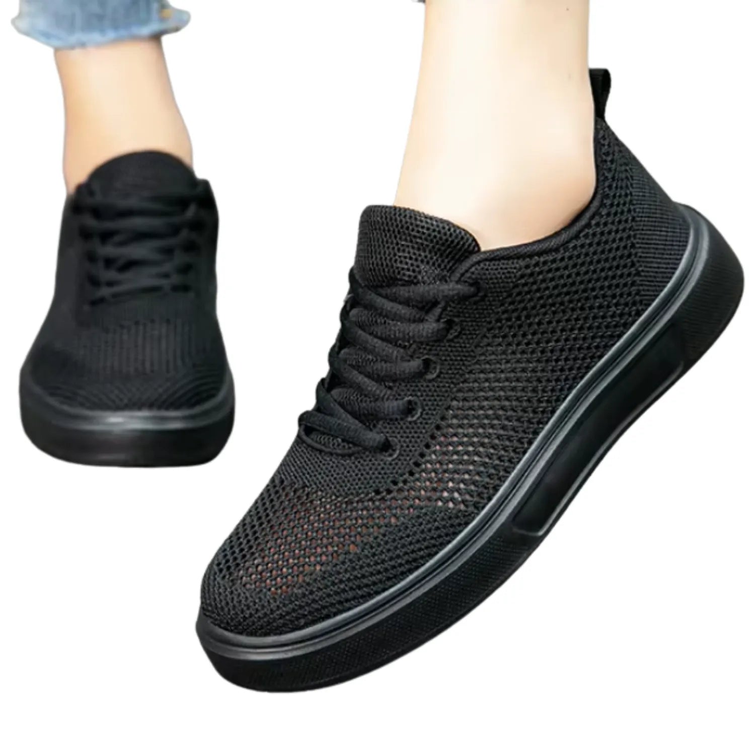 tênis feminino preto malha macio respirável