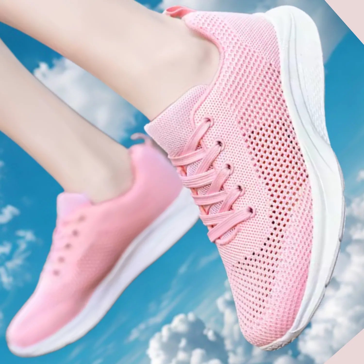 tênis feminino rosa de malha respirável frescor