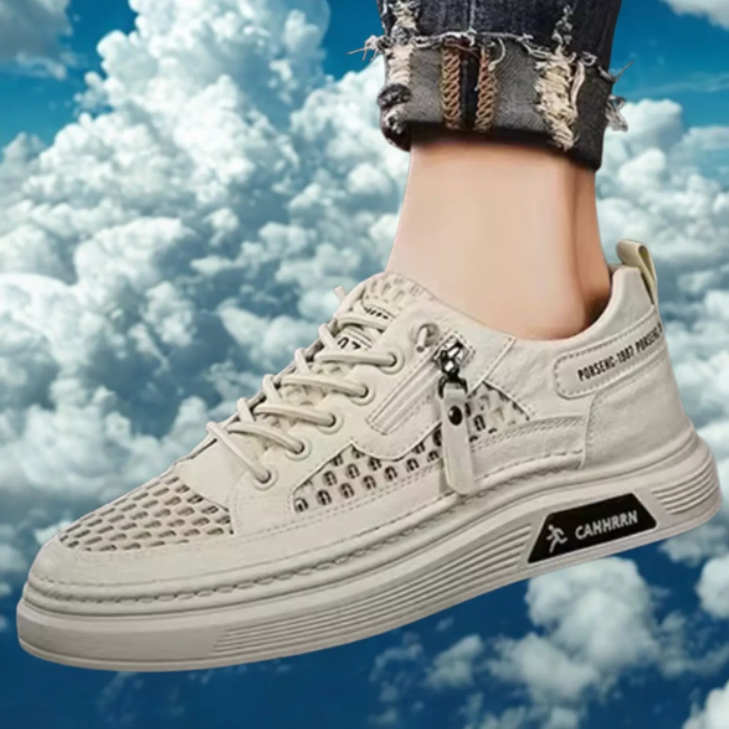 tênis masculino bege e de malha suavidade frescor