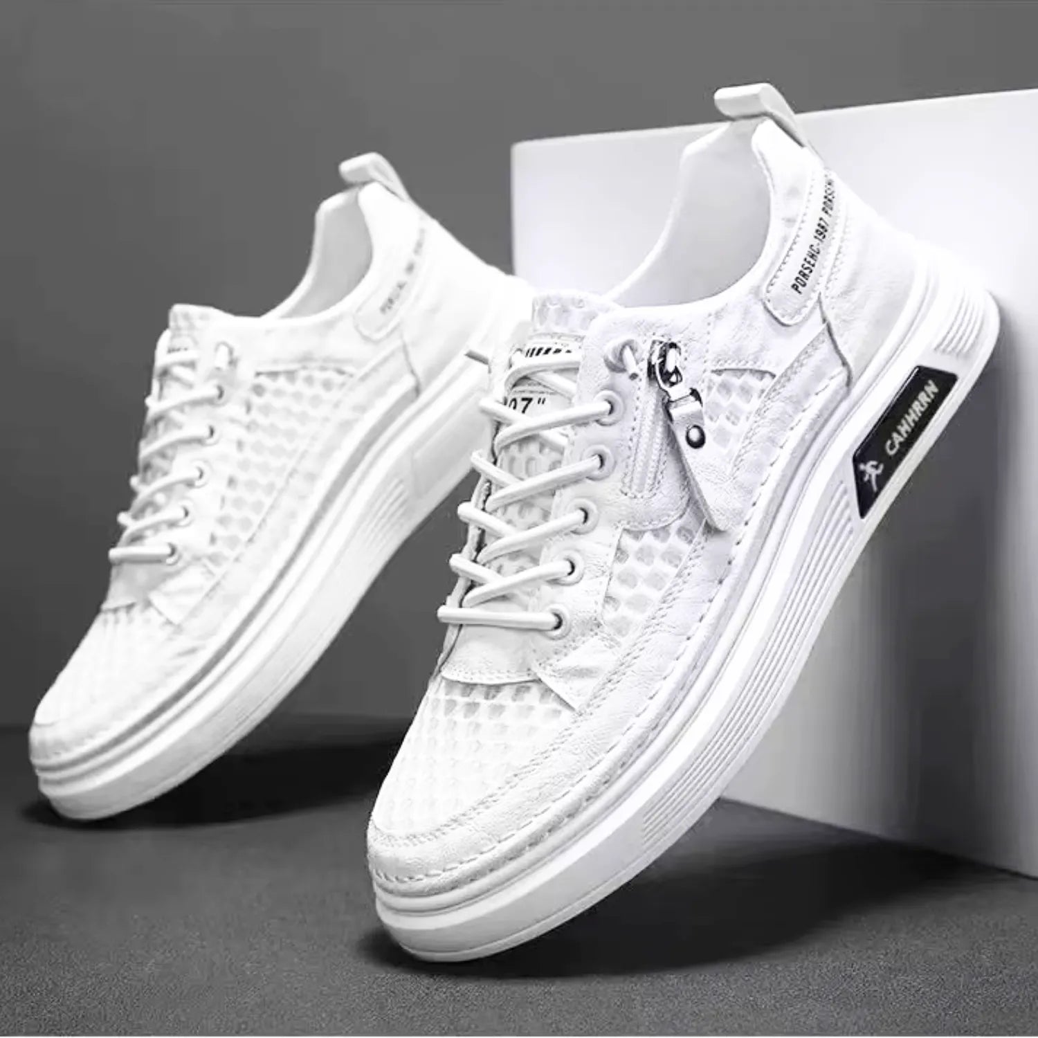 tênis masculino branco de malha confort