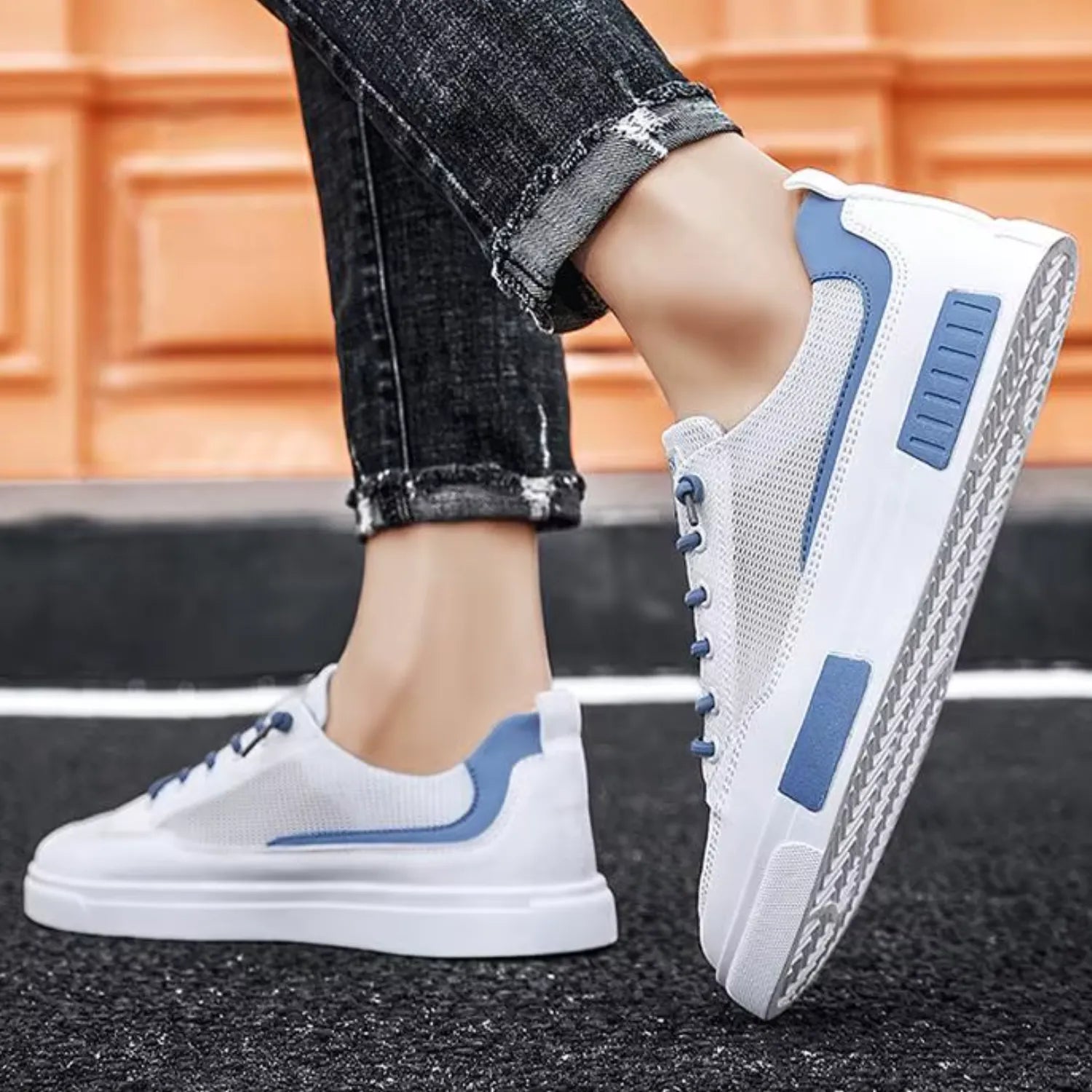 tênis masculino branco e azul confort