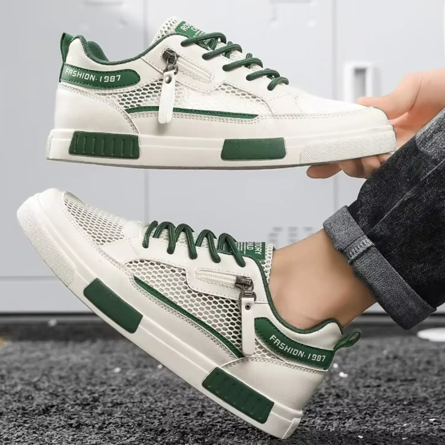 tênis masculino branco e bege elegância beleza