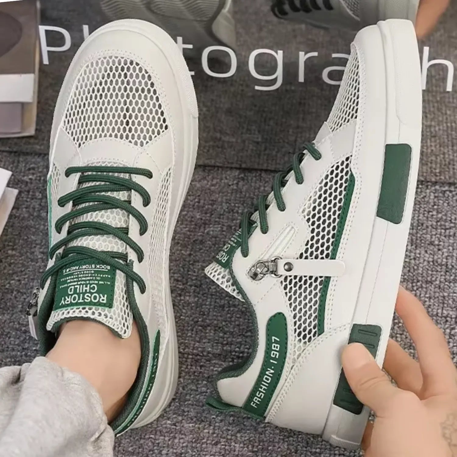 tênis masculino branco e bege elegância ventilação