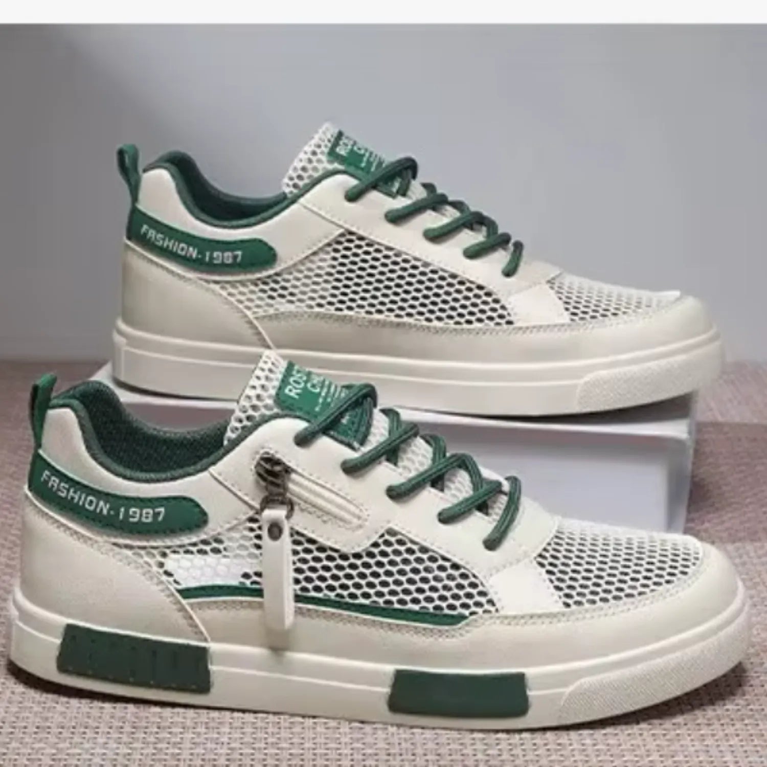 tênis masculino branco e bege frescor elegência