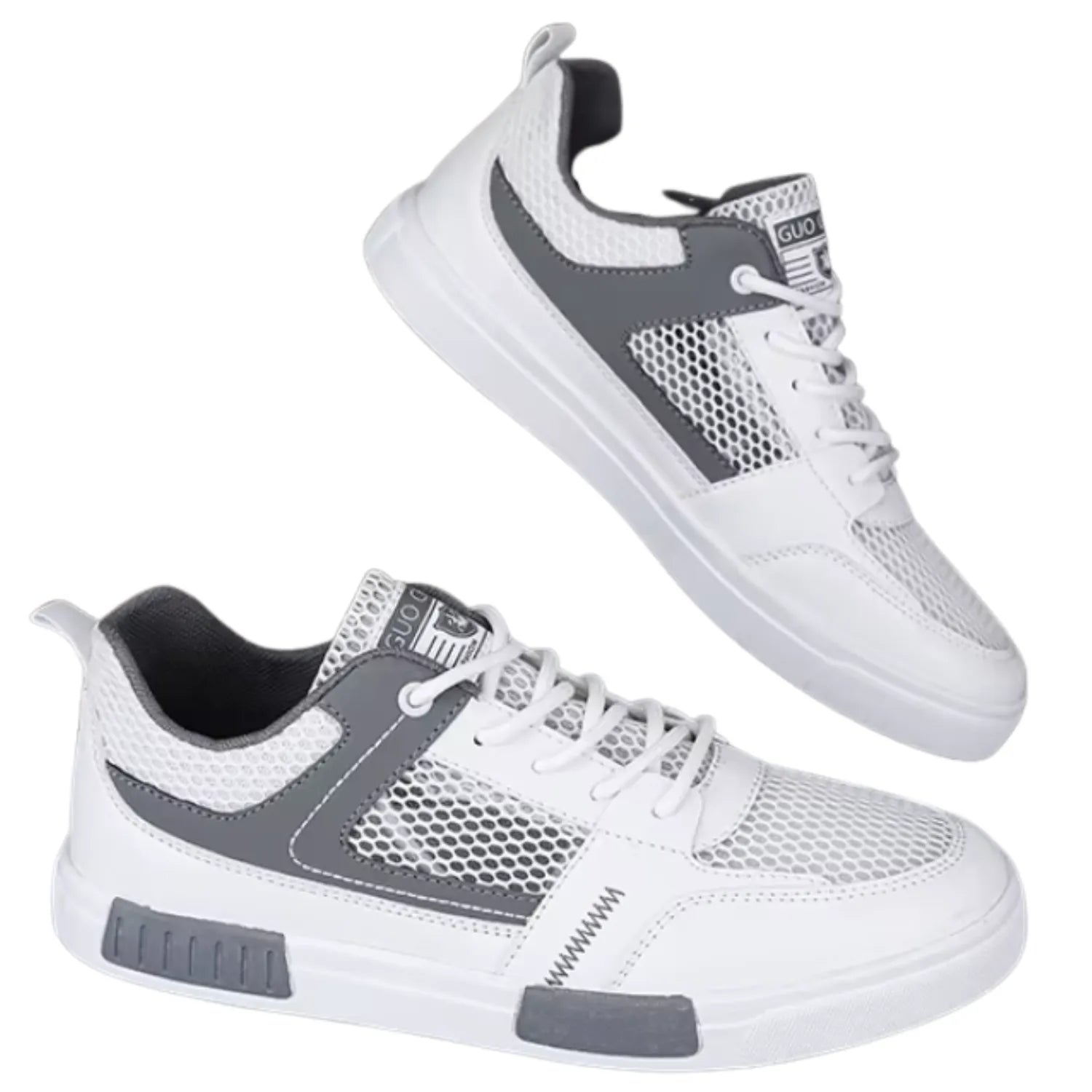 tênis masculino branco e cinza respirável