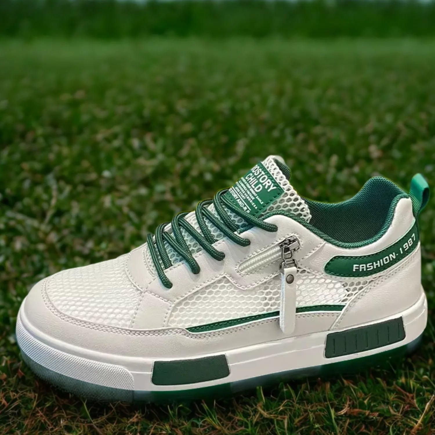 tênis masculino branco e verde macio e amortecimento