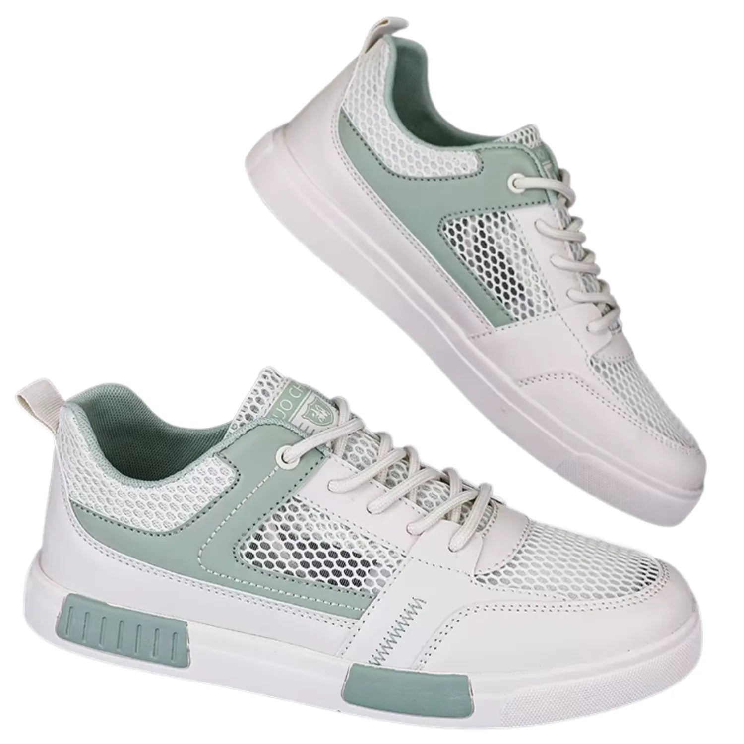 tênis masculino branco e verde respiável