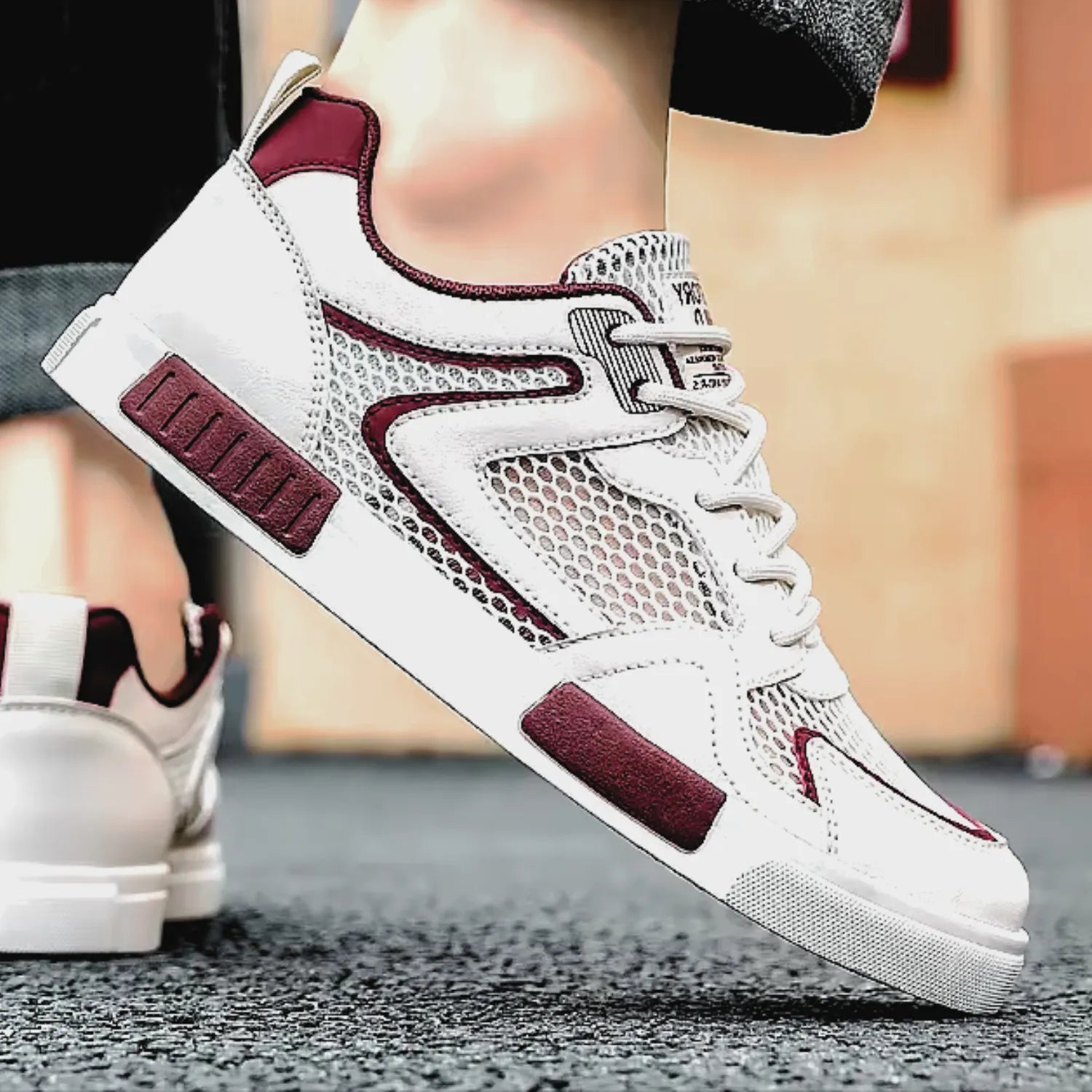tênis masculino branco e vinho frescor conforto