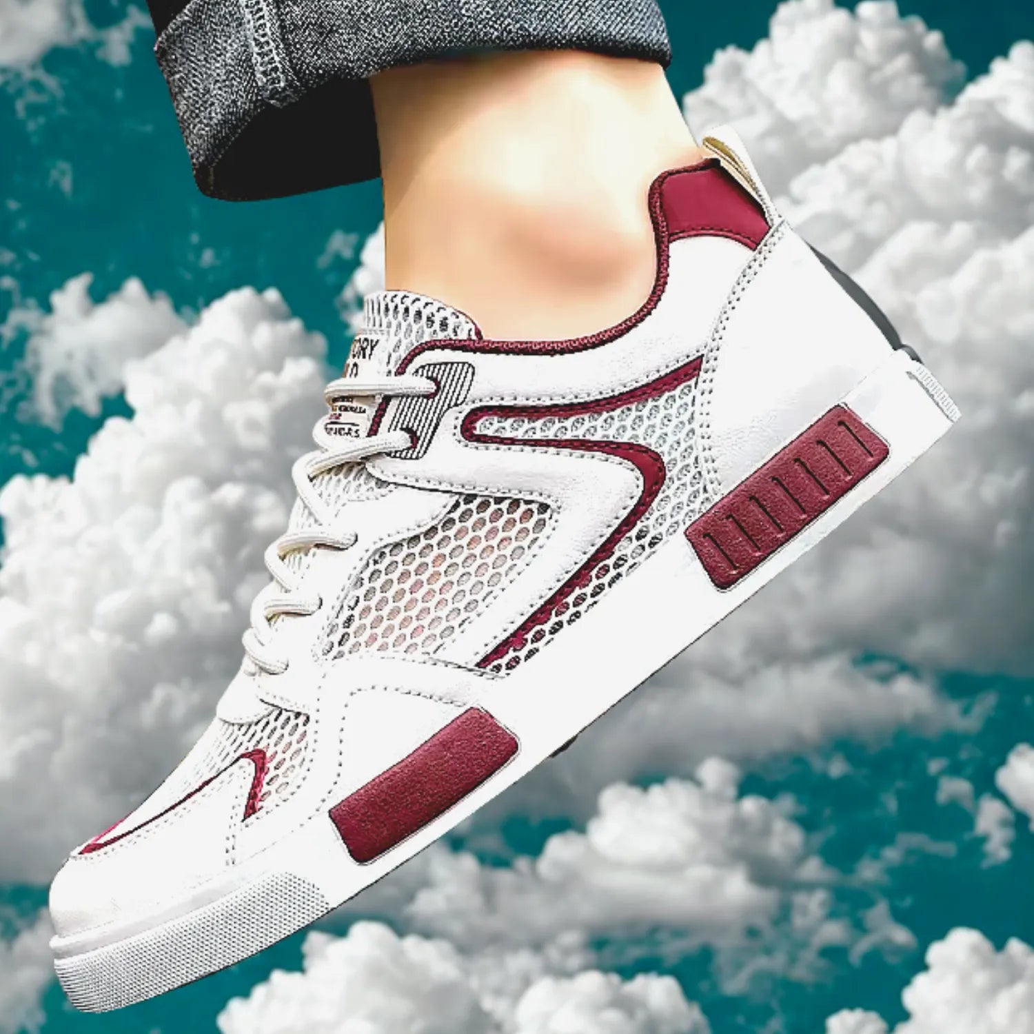 tênis masculino branco e vinho frescor e confort