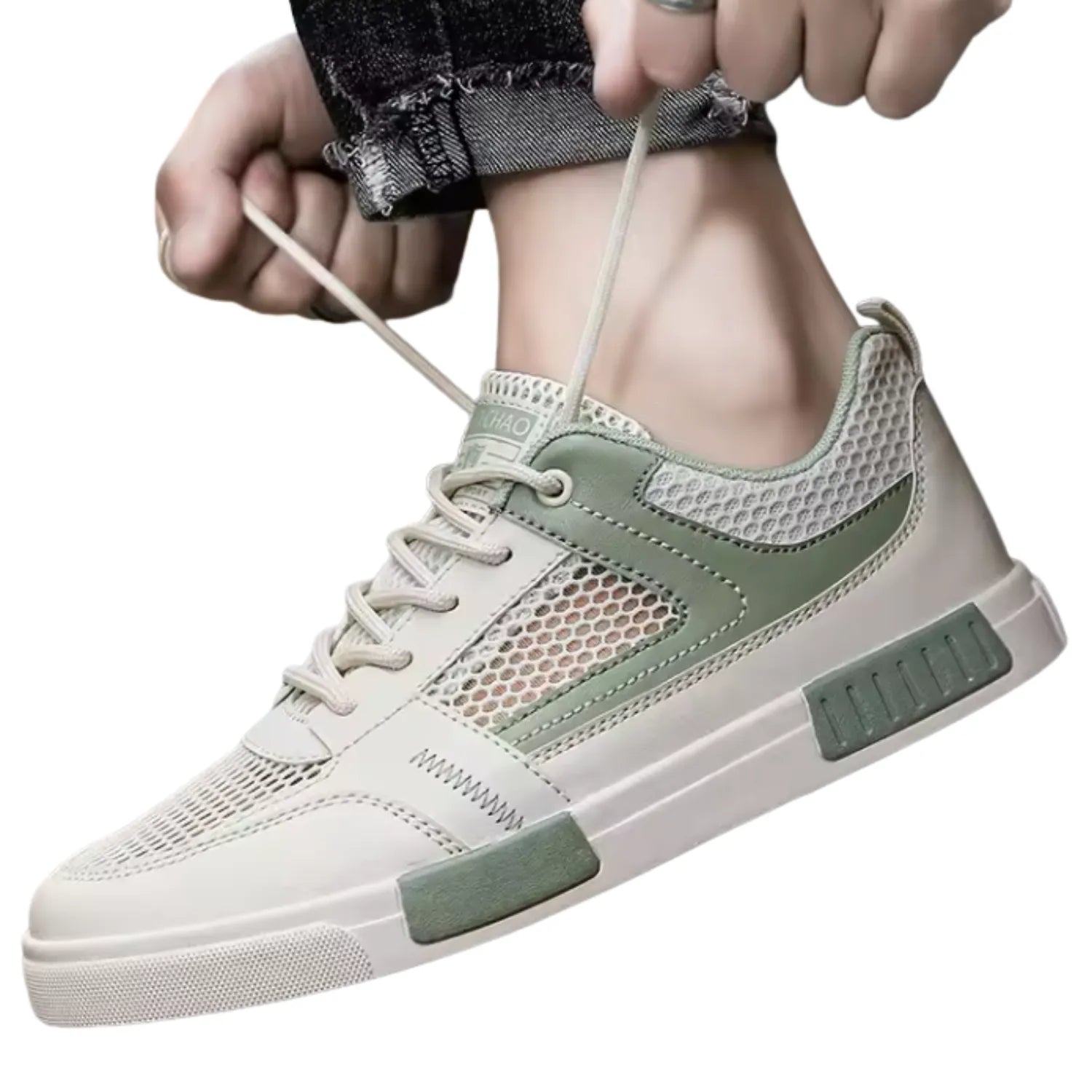 tênis masculino branco verde com cadarço