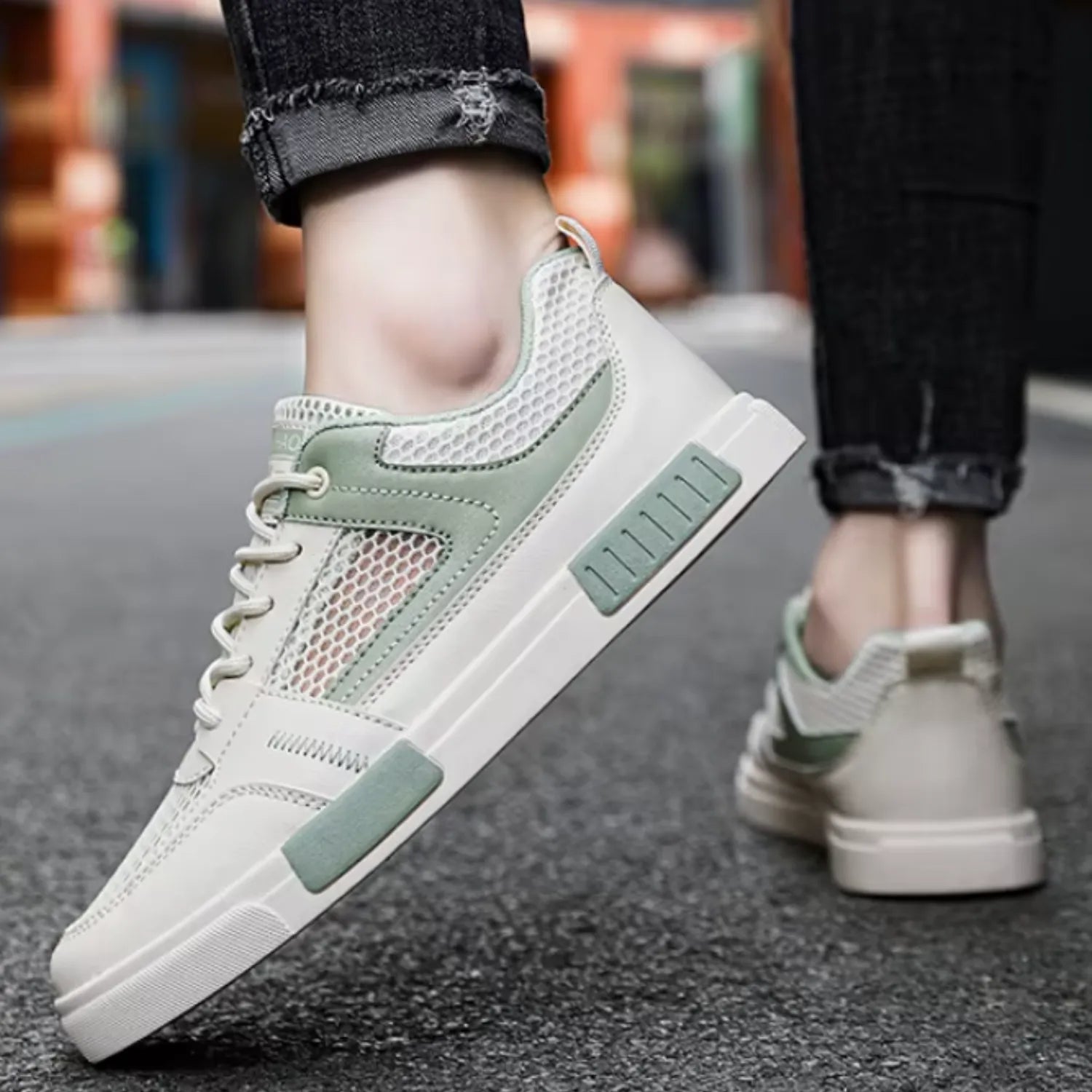 tênis masculino branco verde e frescor confort