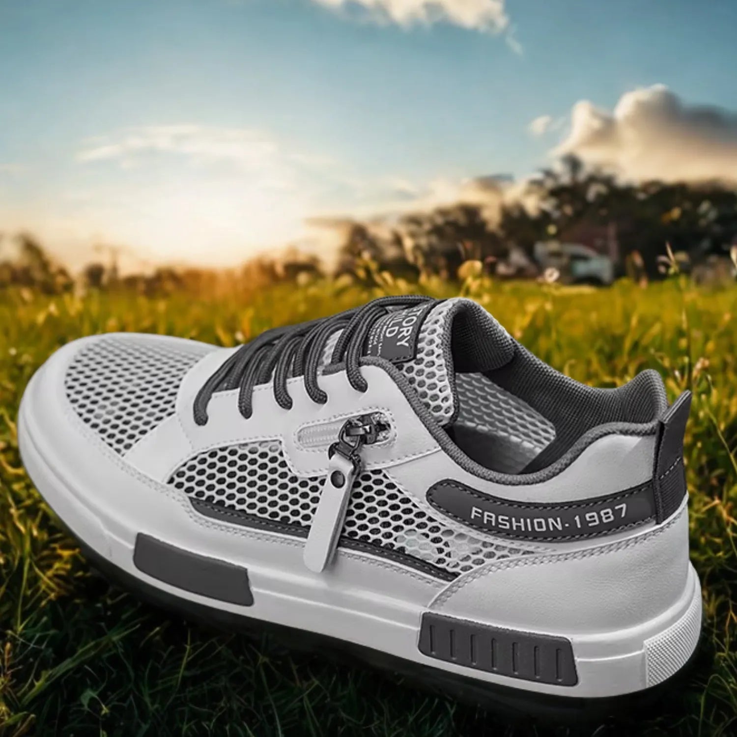 tênis masculino e unissex branco cinza refrescante