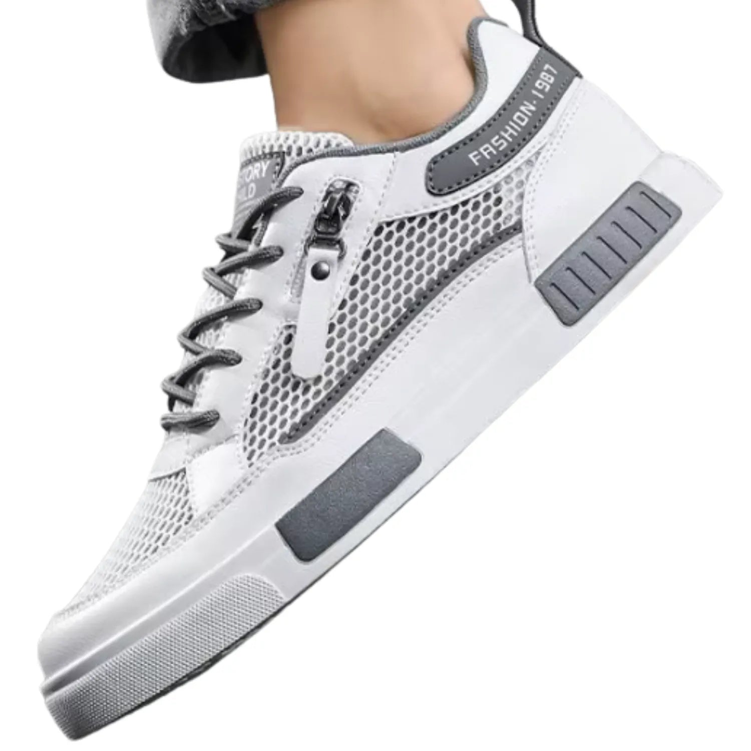 tênis masculino e unissex branco cinza zíper confort