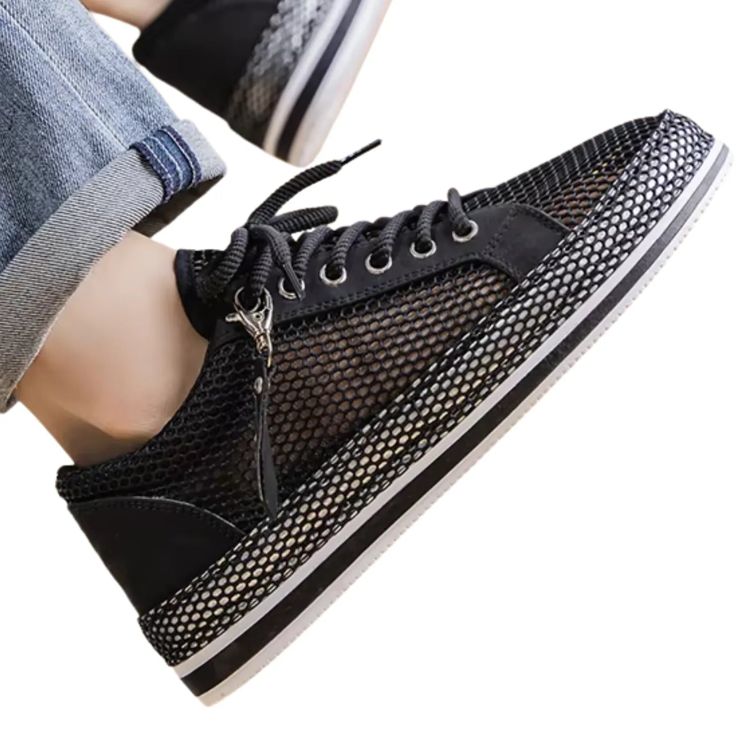 tênis masculino preto de malha ventilação