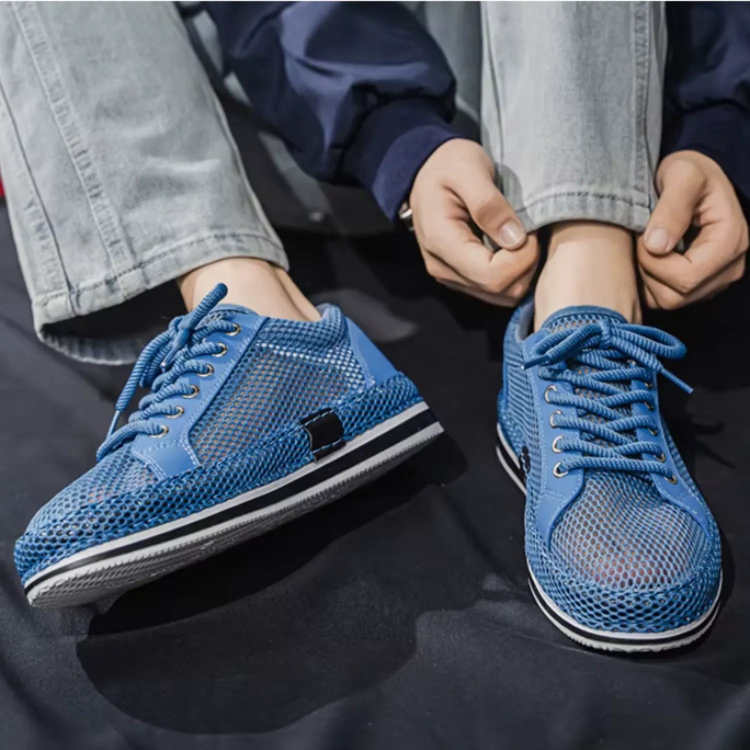 Tênis Masculino Azul Escuro de Malha Respirável | Casual, Leve