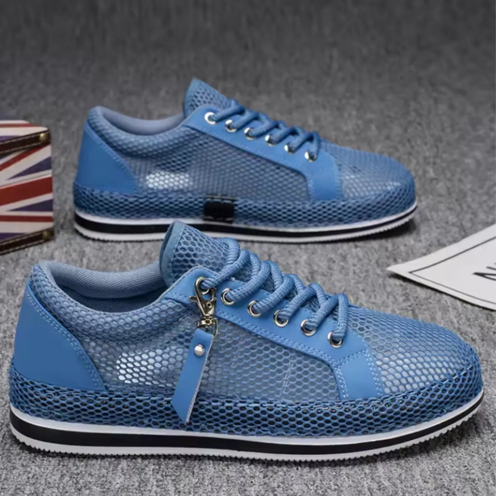 Tênis Masculino Azul Escuro de Malha Respirável | Casual, Leve