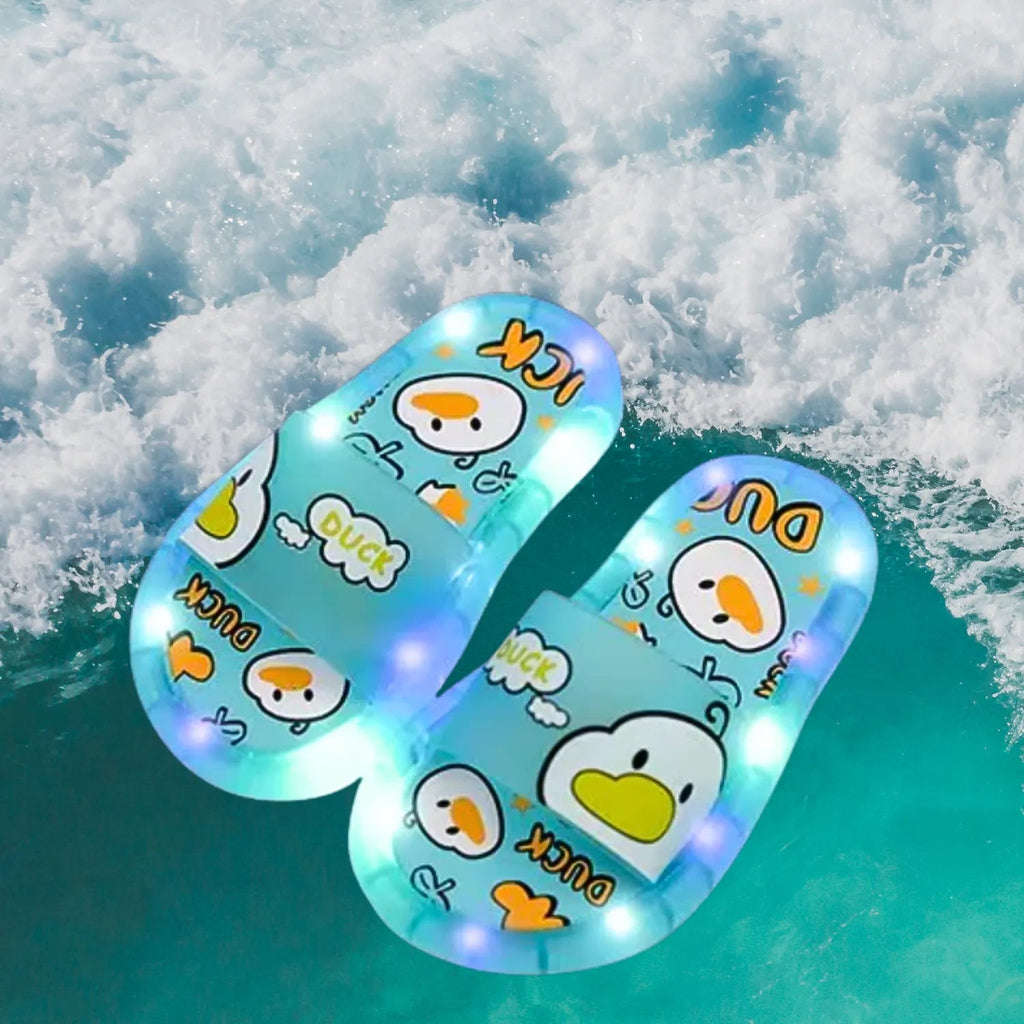 Chinelo sandalia infantil meninas meninos azul claro água claro led