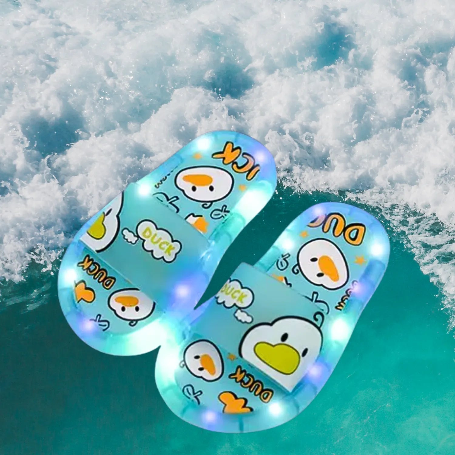 Chinelo sandalia infantil meninas meninos azul claro água claro led