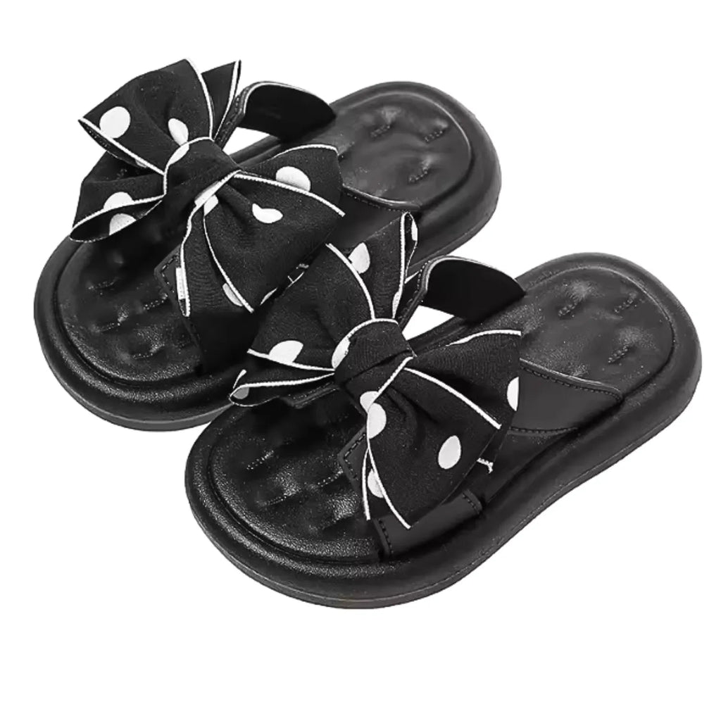 Sandália chinelo infantil meninas preto laço