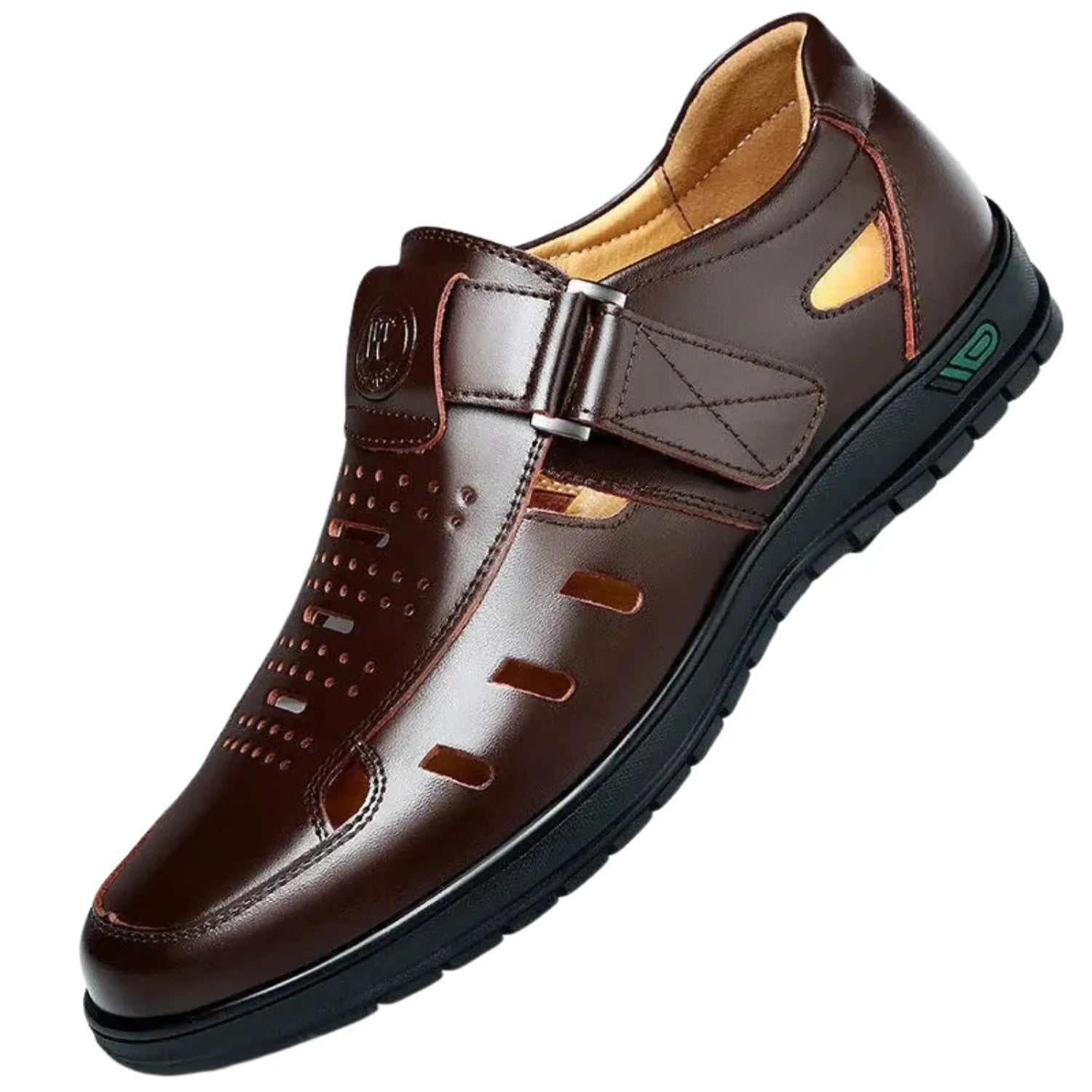 sandalia masculina marrom escuro com a fivela