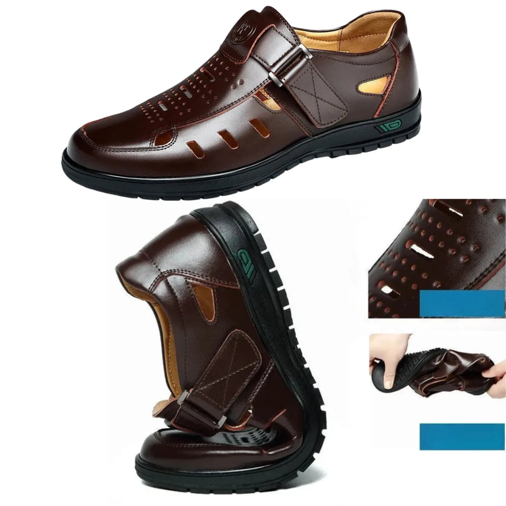 sandalia masculina marrom escuro fivela