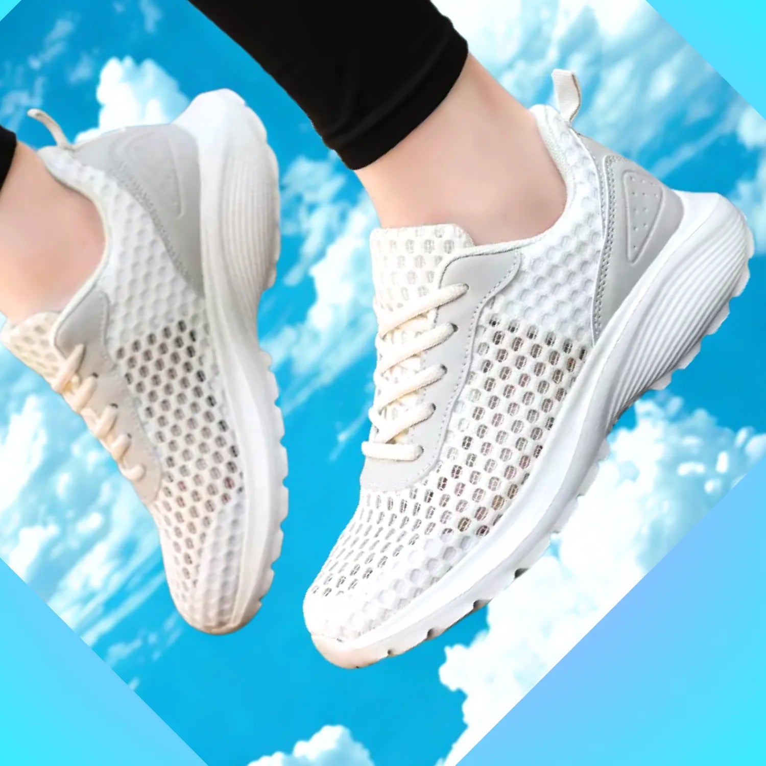 tênis feminino bege creme e de malha frescor e presença