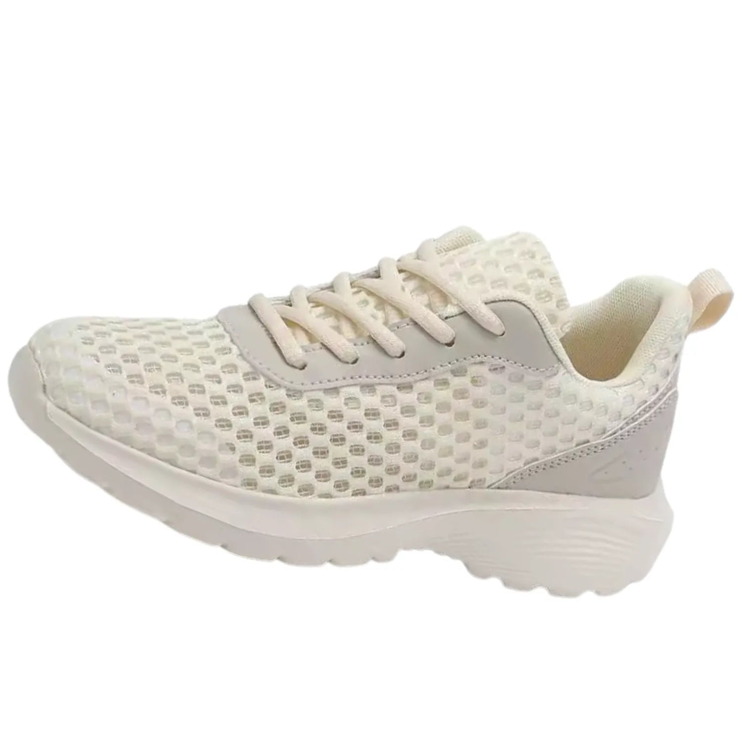 tênis feminino bege creme e de malha respirável