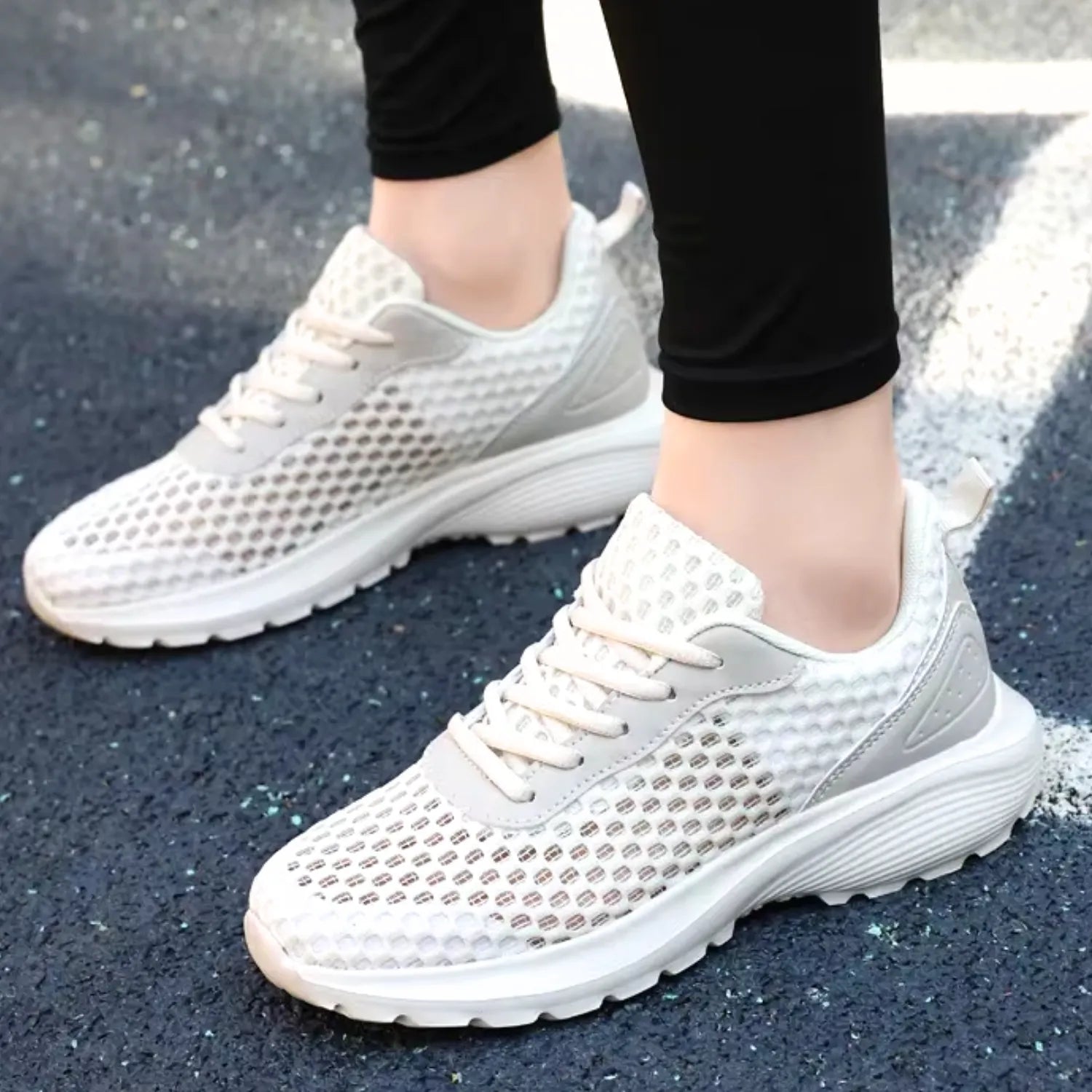 tênis feminino bege creme malha e respirável presença