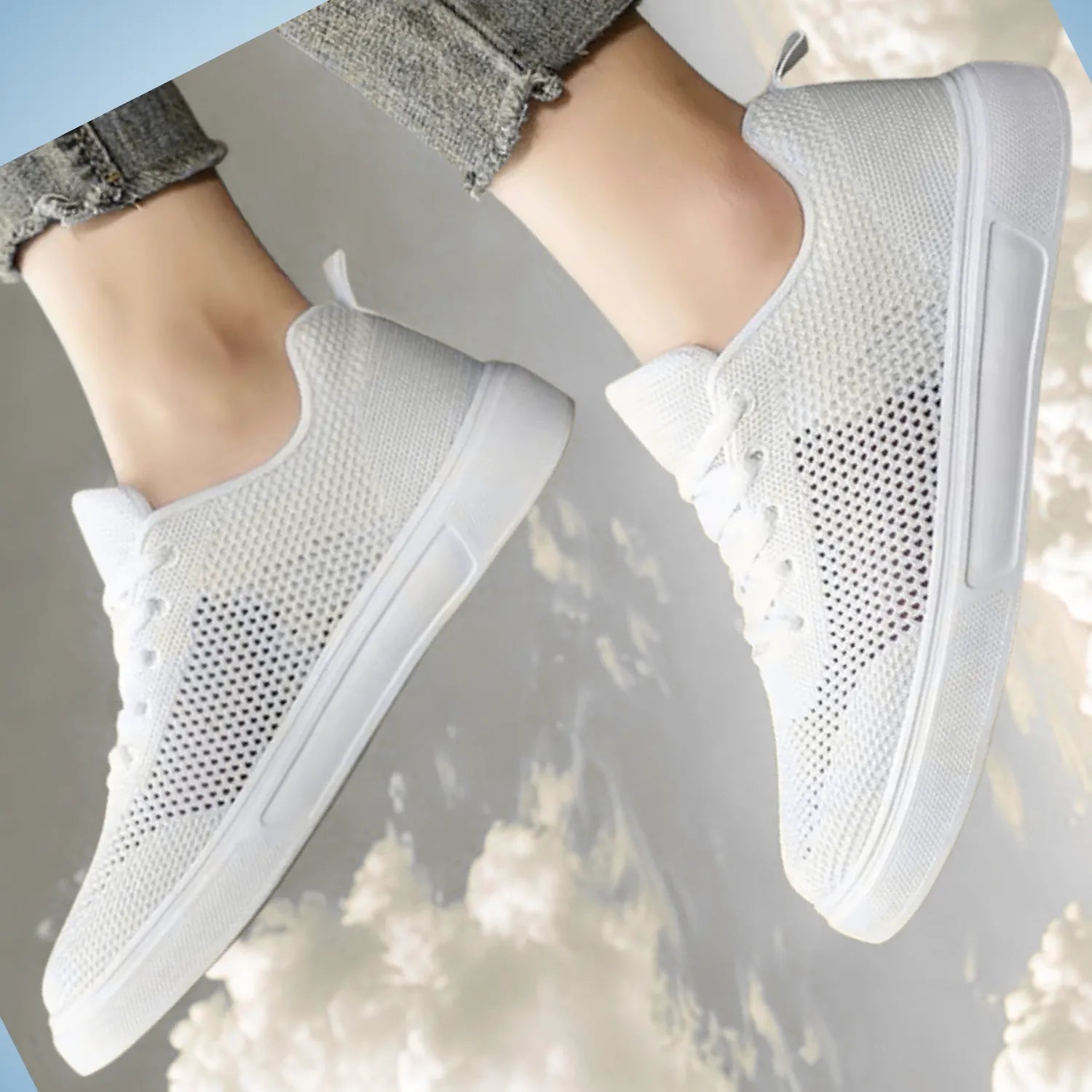 tênis feminino branco de malha aérea respirável confort