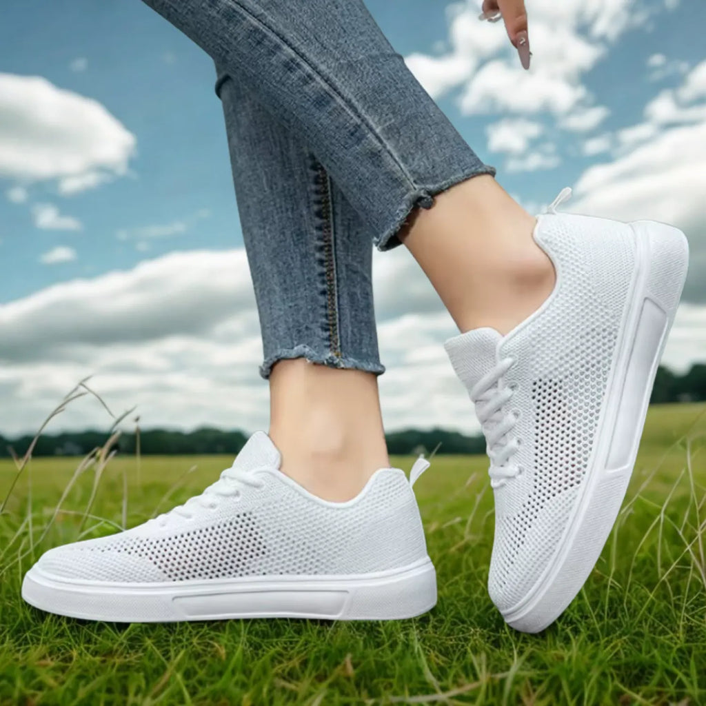 tênis feminino branco de malha confortável frescor macies