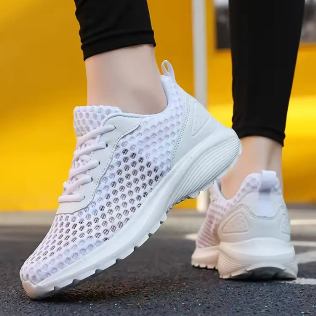 tênis feminino branco de malha frescor antiderrapante