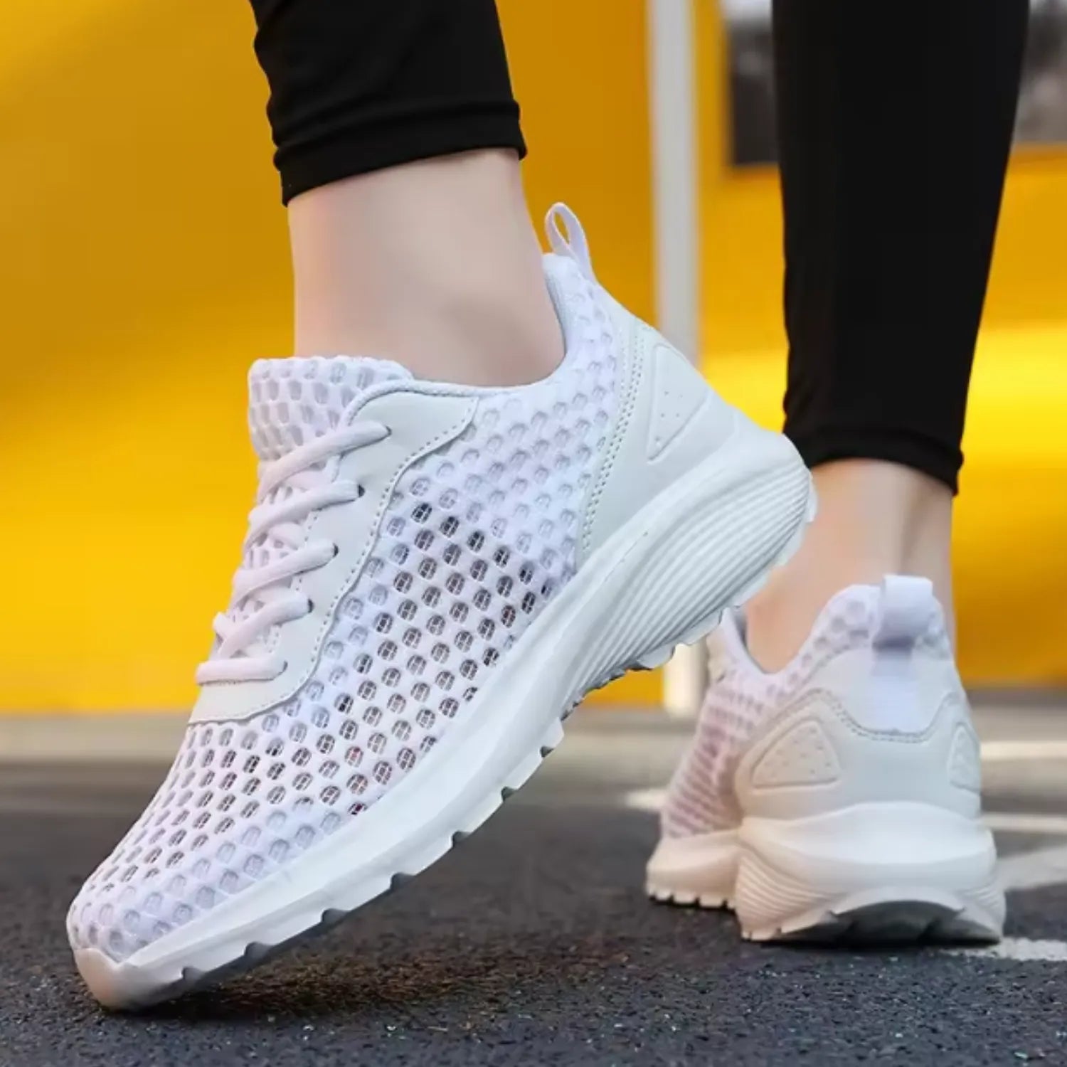 tênis feminino branco de malha frescor antiderrapante