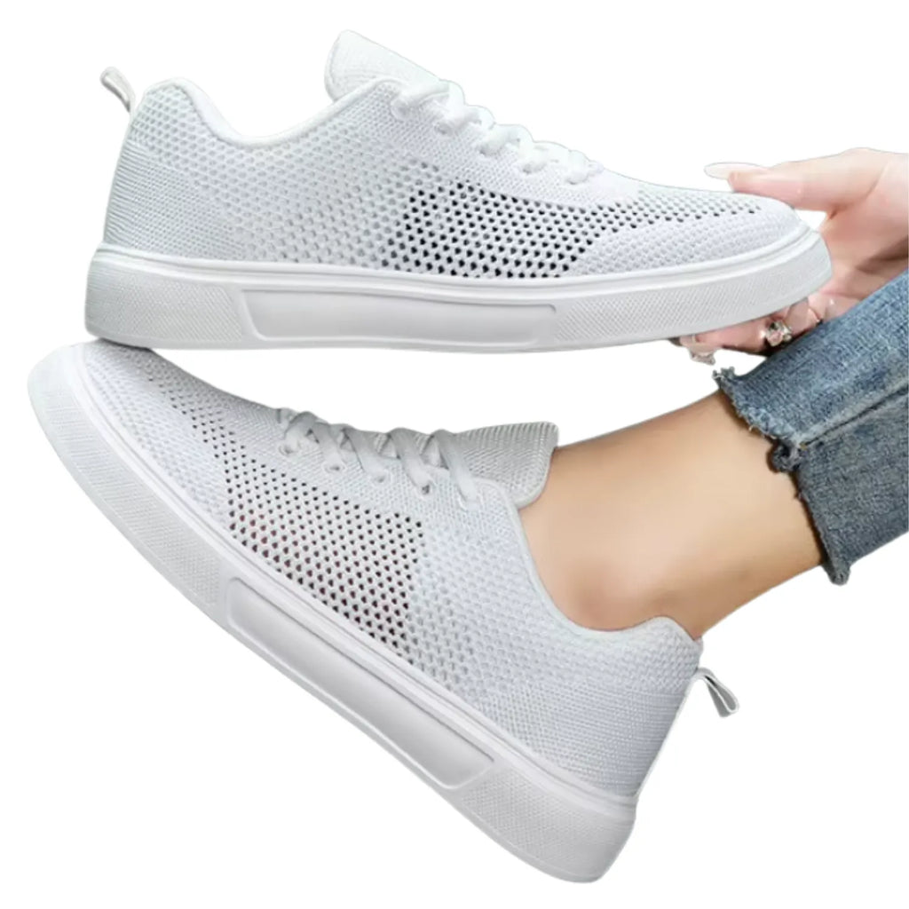 tênis feminino branco de malha respirável confort