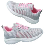 tênis feminino cinza e rosa de malha respirável antiderrapante