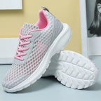 tênis feminino cinza e rosa malha beleza