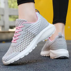 tênis feminino cinza e rosa malha frescor frescor antiderrapante
