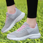 tênis feminino cinza e rosa malha macies