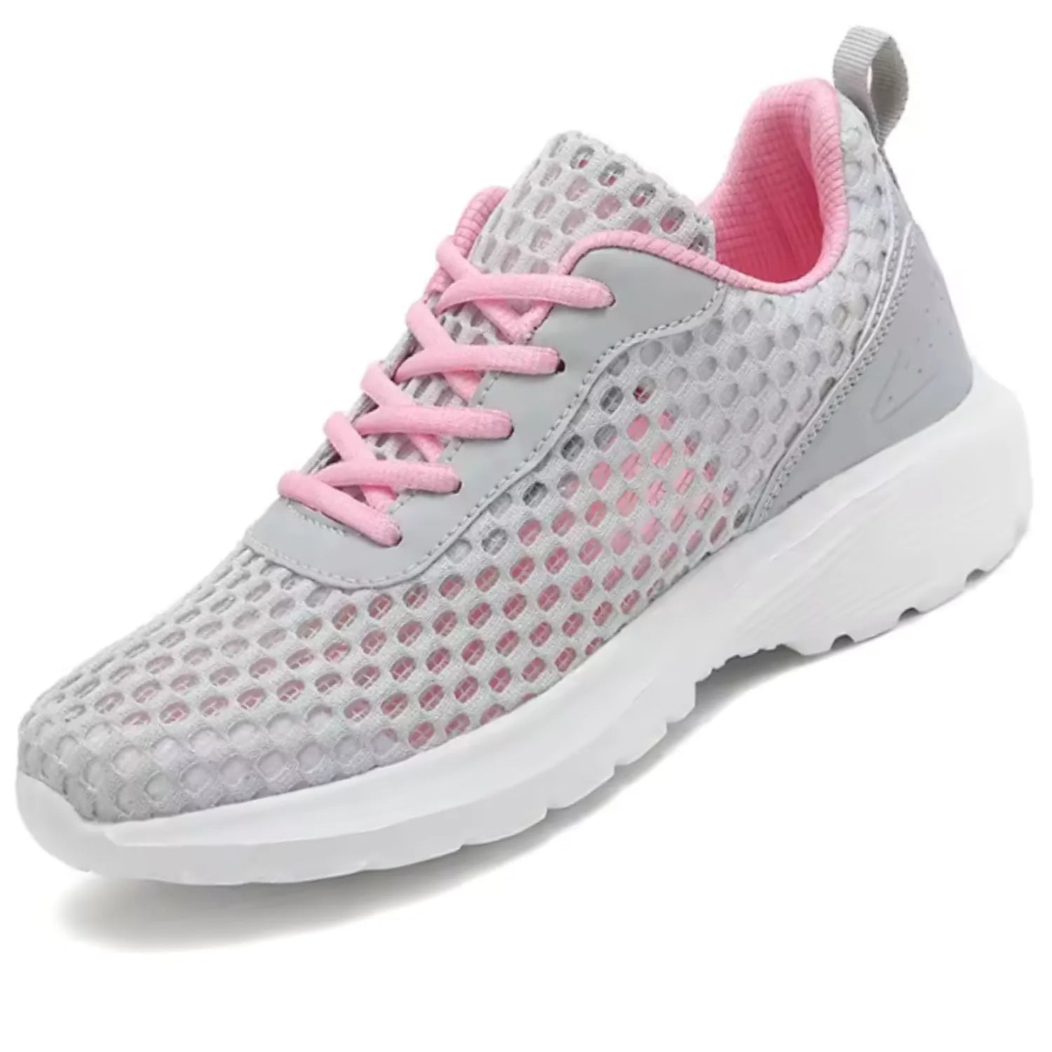 tênis feminino cinza e rosa, malha respirável antiderrapante