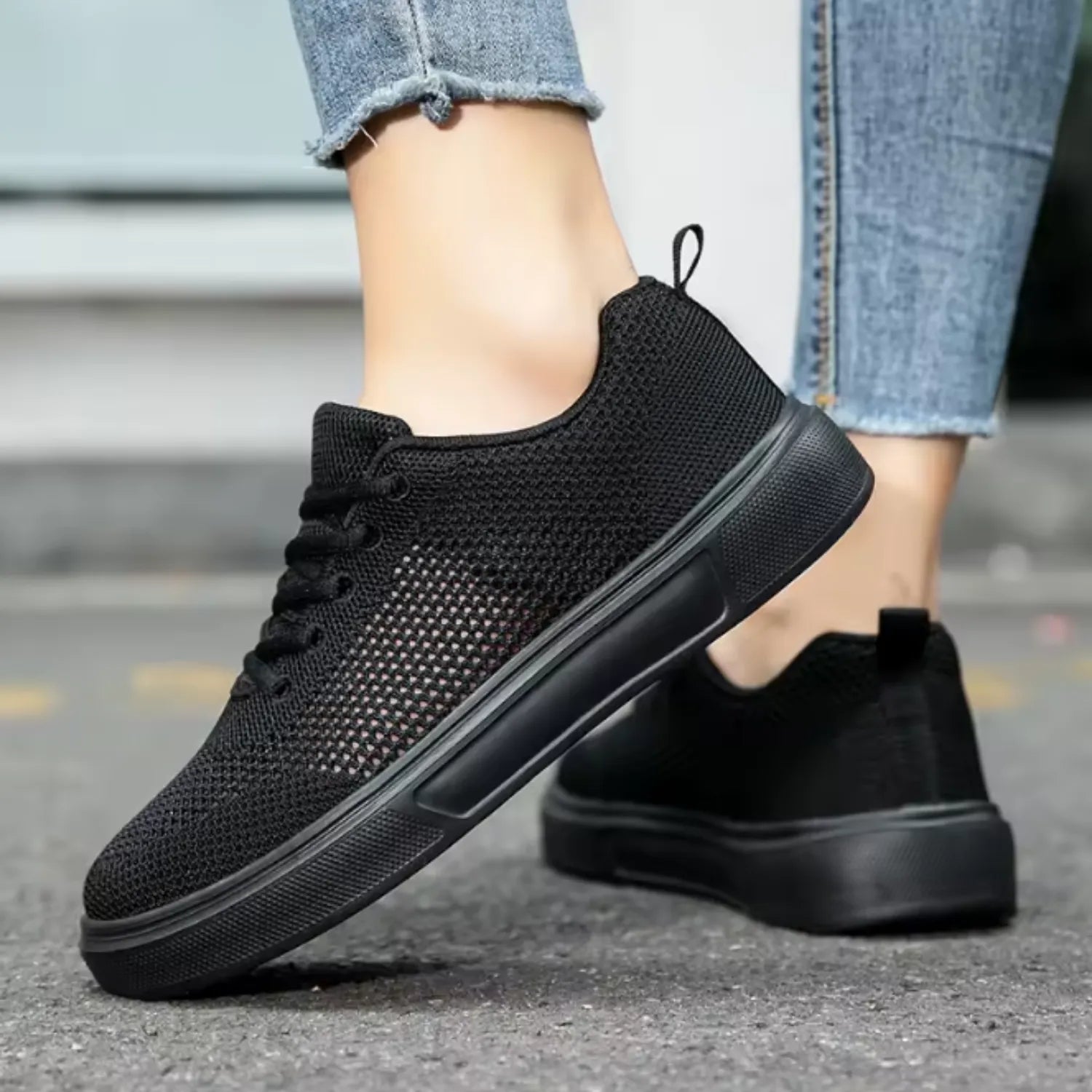 tênis feminino preto malha macio respirável e antiderrapante