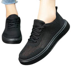 tênis feminino preto malha macio respirável