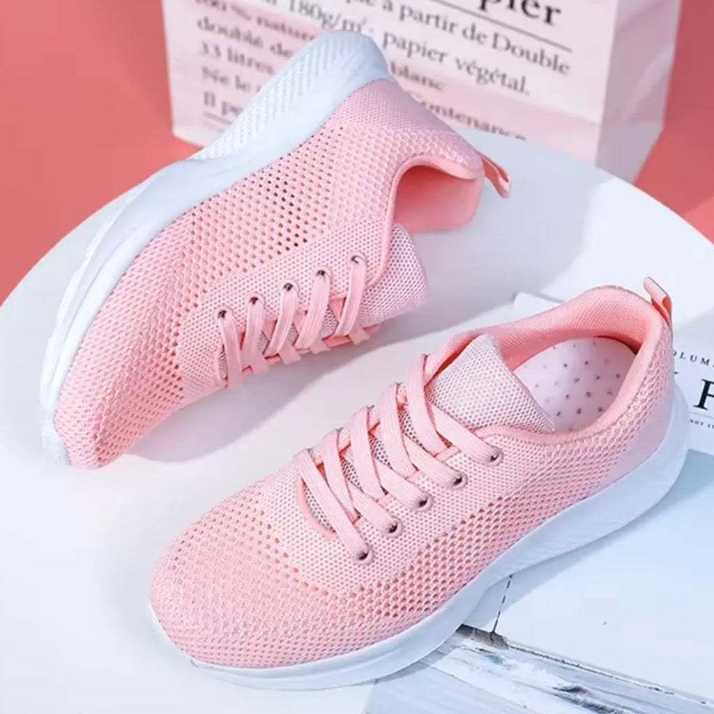 tênis feminino rosa de malha bonito delicado