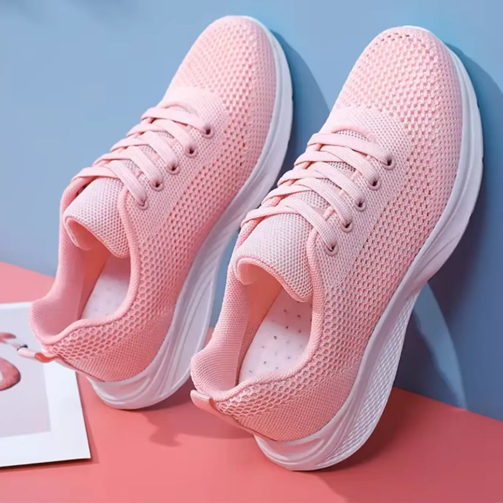 tênis feminino rosa de malha confort