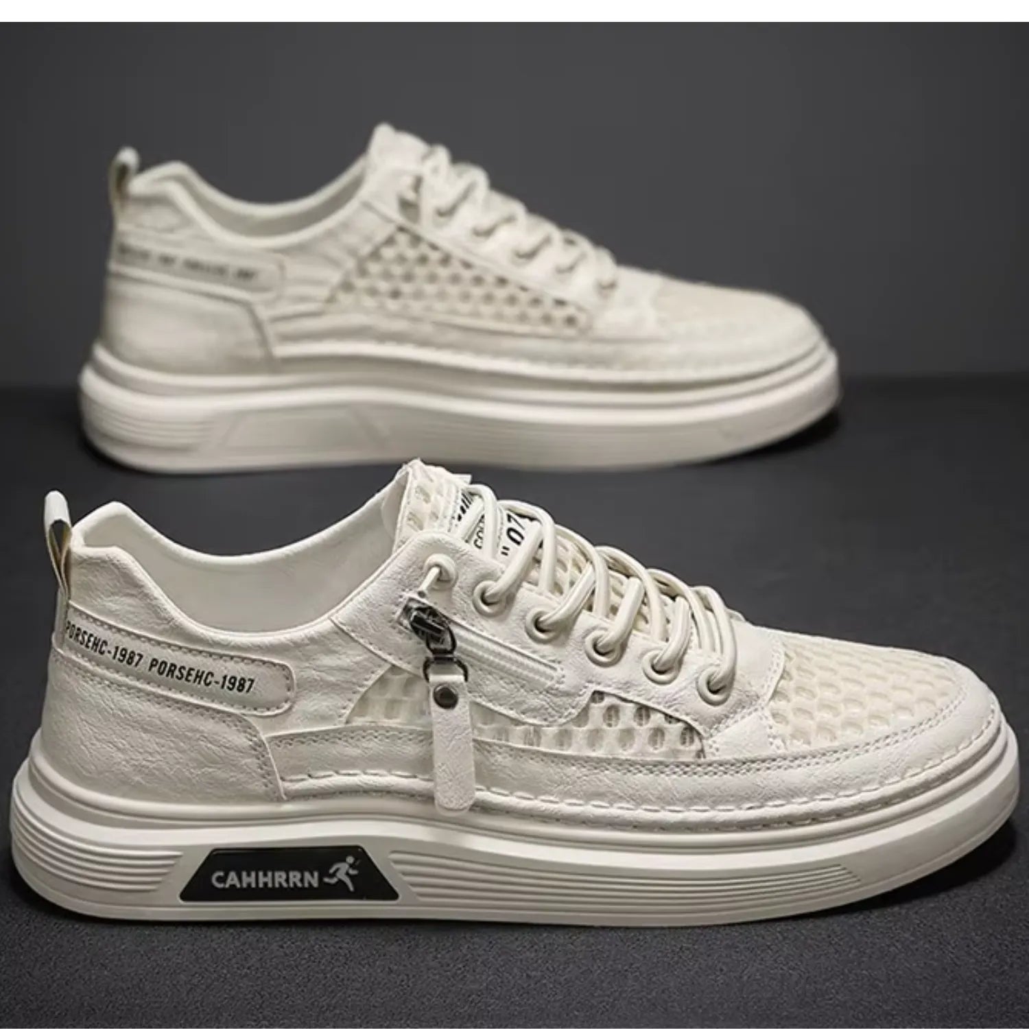 tênis masculino bege e de malha elegância lindo