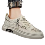 tênis masculino bege e de malha zíper respiração