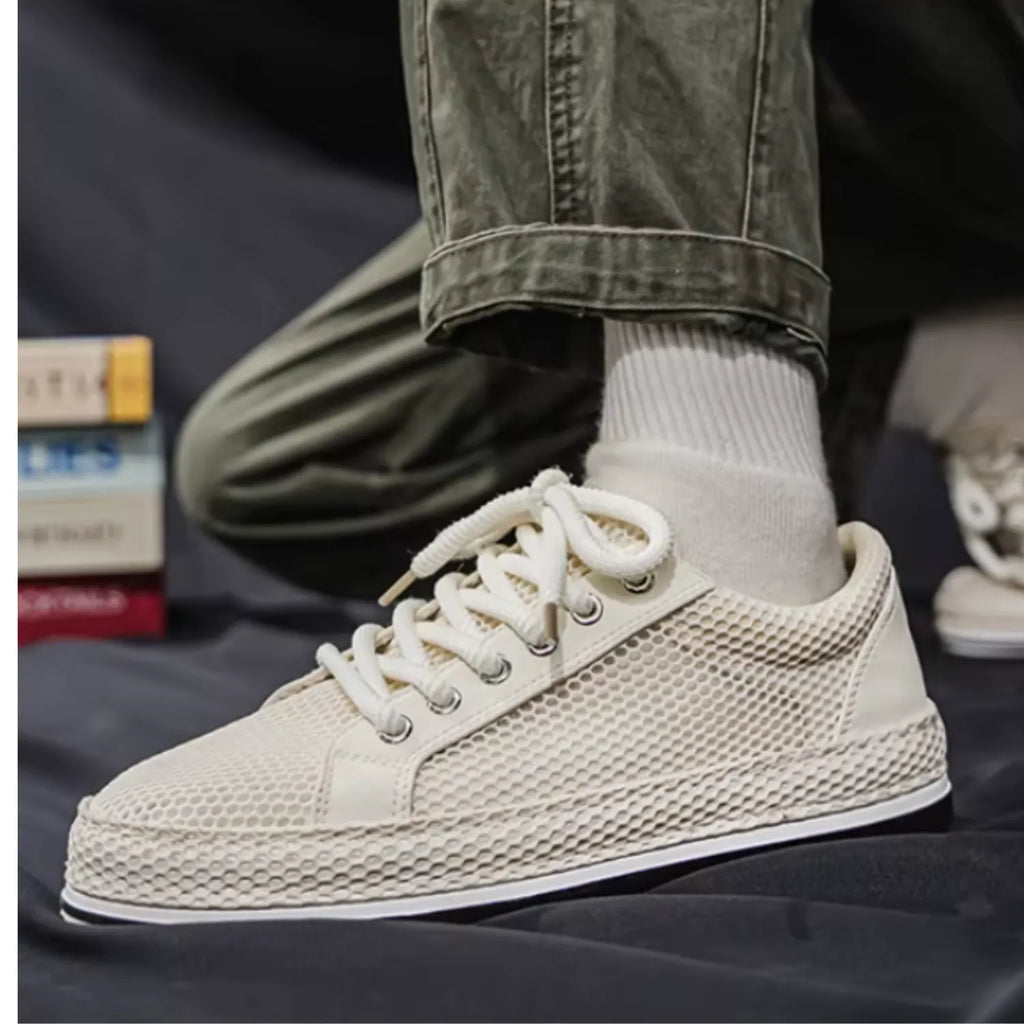 tênis masculino bege malha confort respirável