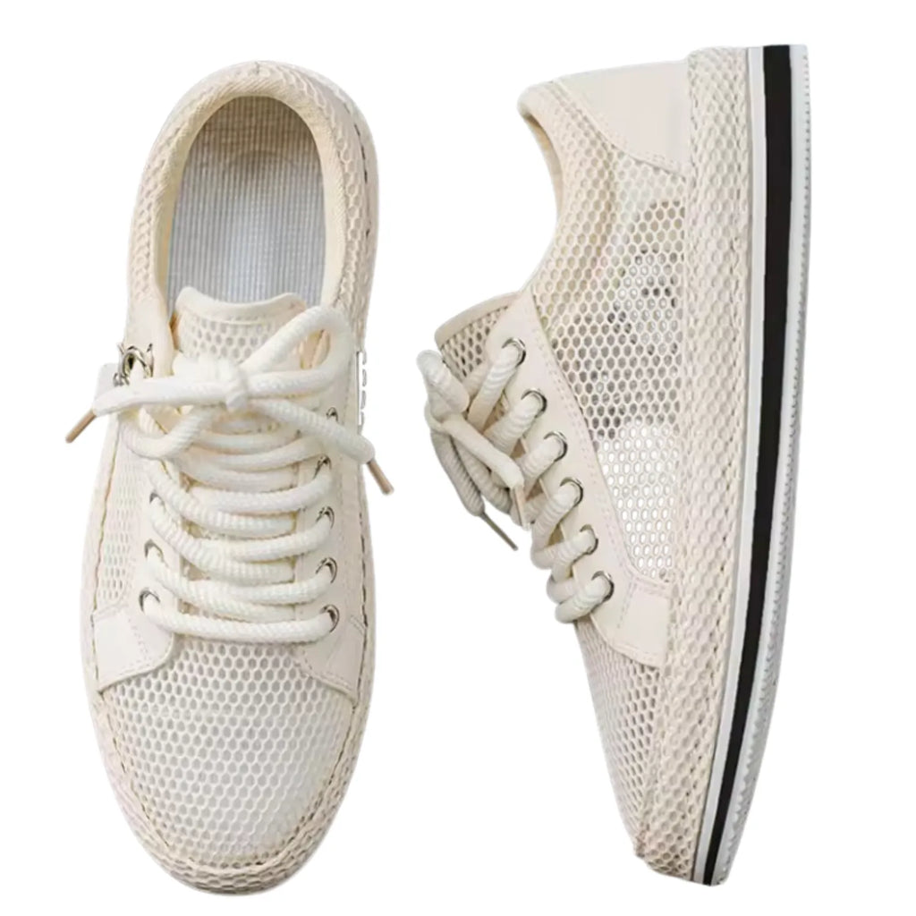 tênis masculino bege malha e respirável